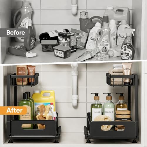 2 Tier Under Sink Organizer, Pull Out Sliding Drawer (White) - Image 4