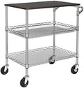 Finnhomy 3 Tier Heavy Duty Commercial Grade Utility Cart with Wood Top, Wire Rolling Cart with Handle Bar, Steel Service Cart with Wheels, Utility Shelf Food Storage Trolley, NSF Listed by Finnhomy