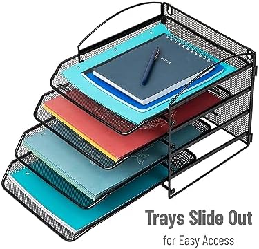 Mind Reader 4-Tier Paper Tray, File Storage, Desktop Organizer, Wall Mountable, File Organization, Metal Mesh, Black - Image 4