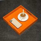 KEVLANG Orange Sturdy Acrylic Serving Tray with Handles-12x12Inch-Serving Coffee,Food,Breakfast,Butler-Kitchen Countertop Tray-Makeup Drawer Organizer-Vanity Table,Ottoman Tray-Decorative Tray - Image 6