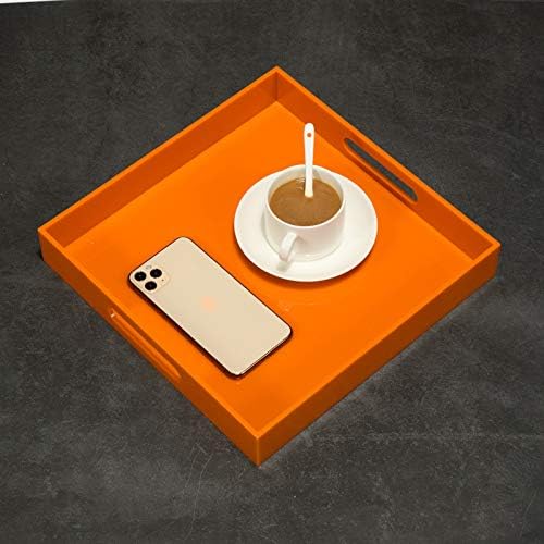KEVLANG Orange Sturdy Acrylic Serving Tray with Handles-12x12Inch-Serving Coffee,Food,Breakfast,Butler-Kitchen Countertop Tray-Makeup Drawer Organizer-Vanity Table,Ottoman Tray-Decorative Tray - Image 6