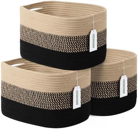 ECDYQXVU 15x10x9 Inch Woven Cotton Rope Storage Basket, 3 Pack by ECDYQXVU