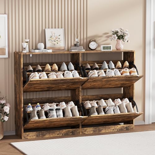 Brown Hidden Shoe Storage Cabinet for Entryway with 4 Flip Drawers - Image 3
