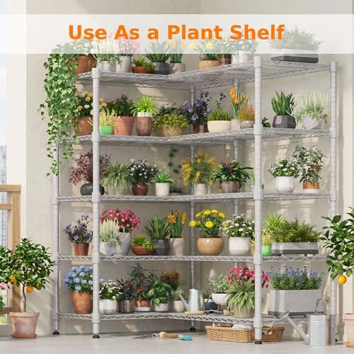 Homdox 5-Tier Adjustable Metal Storage Shelves, Space-Saving Corner Rack for Kitchen, Pantry, Office, Garage, Books & Plants, 18"x72"x72", Silver Gray - Image 2