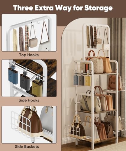 3-Tier Tall Purse Organizer Rack Stand, Bag Storage Holder, White - Image 3