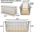 2-Pack Wire Baskets 12.8" x 6.25" Solid Wood Handles Organizer - Image 6