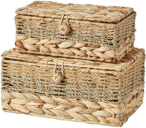 2PCS Wicker Storage Baskets with Lids Decorative Rattan Boxes by VinneGenzz