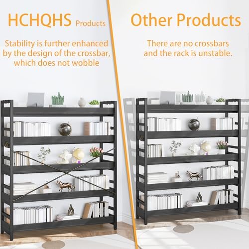 HCHQHS 5 Tier Bookshelf, Adjustable Industrial Bookcase, Vertical Tall Book Shelf, Wood and Black Metal Open Bookshelves for Home Office, Living Room, Bedroom - Image 6