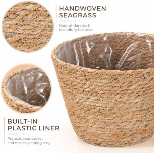 IMIKEYA 2-Pack Seagrass Plant Baskets with Plastic Liners, 9 Inch - Image 5