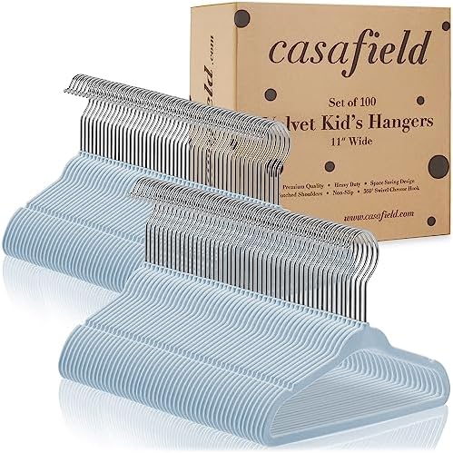 Casafield 100 Velvet Baby Hangers - 11" Size for Infant & Toddler Clothes - Light Blue - Image 4