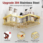 Liuoud Corner Shower Caddy, 5 Pack Adhesive Stainless Steel Organizer, Gold - Image 3