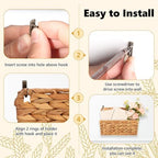2 Pcs Woven Mail Holder Wall Mount Basket 9.25x1.57 Inch Rattan Wall Letter Holder Wicker Wall Basket Storage Water Hyacinth Hanging Storage Basket with Hooks for Mail Envelope Office - Image 5