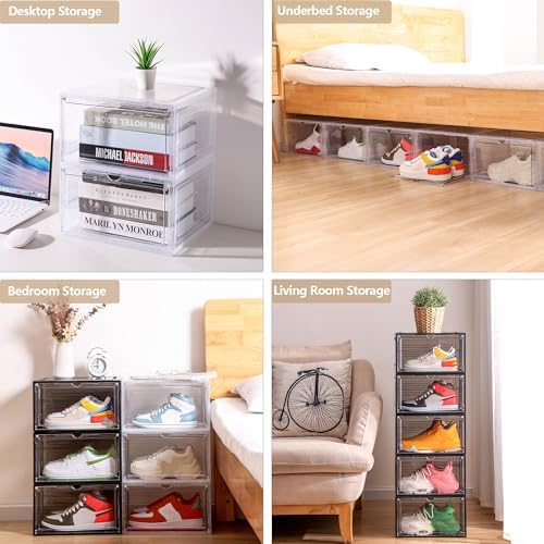 Attelite Large Shoe Boxes 6 Pack Drop Side Shoe Storage Containers Black - Image 5