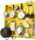 Wall Control Kitchen Pegboard Organizer Pots and Pans Storage Rack Organization Kit with Yellow Pegboard and Red Accessories by Wall+Control
