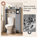 Giantex Over-The-Toilet Storage Cabinet, Bathroom Freestanding Space Saver with 1-Door Side Storage Cabinet & Paper Holder, Toilet Rack Organizer Stand for Bathroom Laundry (Gray) - Image 6