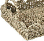 Household Essentials Seagrass Decorative Tray with Scalloped Edge, Handwoven Natural Wicker Organizer Basket with Handles & Iron Frame for Coffee Tables, Bathrooms & Countertops (Pack of 8) - Image 4