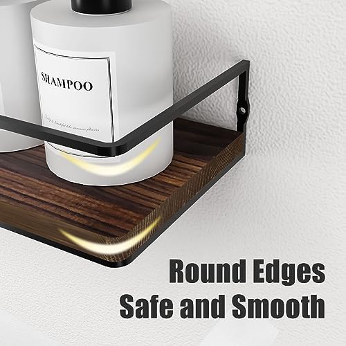 3+3 16.1in Bathroom Shelves Wall Mounted Over Toilet with Toilet Paper Storage Basket & Hooks, Hanging Floating Shelves Bathroom for Wall Room Decor, Bathroom Organizers and Storage Brown - Image 4