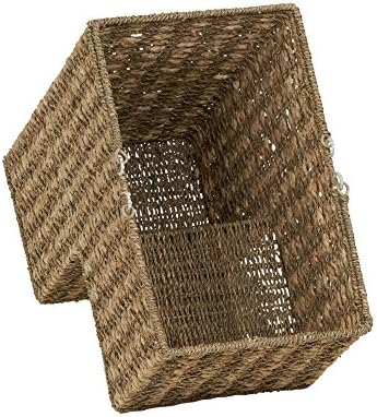 Household Essentials Handwoven Seagrass and Corn Husk Wicker Stair Basket with Iron Frame and Handles, Natural - Image 6