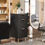 OmySalon Salon Stations for Hair Stylist, Barber Station with Glass Top & Drawers & Hot Tool Holder, Salon Storage Cabinet Hair Organizer Equipment for Beauty Spa, Black - Image 2