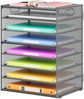 Lavatino 8-Tier Office Desk File Organizer, Letter Tray Paper Organizer with Handle, Including 5 Adjustable Slide Trays for Organizing Desktop Workspace Accessories and Supplies (Grey Metal Mesh) by Lavatino