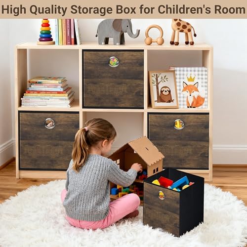 6-Pack Durable Cube Storage Bin with Decorative Wood Grain,Thickened Fabric Storage Basket Space-saving Cubby Boxes for Shelves,Closet,Bedroom,Office,Nursery,Dorm,RV, 12x12x12in (Medium - Image 5