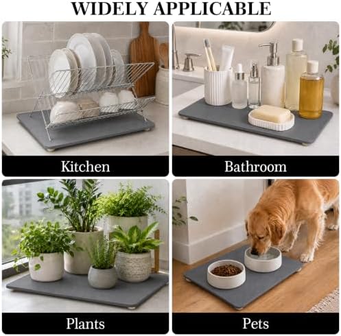 Stone Drying Mat for Kitchen Counter, Stone Dish Drying Mat with 4 Wooden Feet & Foldable Stainless Steel Dish Drying Rack for Sink Area, Apartment, RV & Small Household Kitchen - Image 7