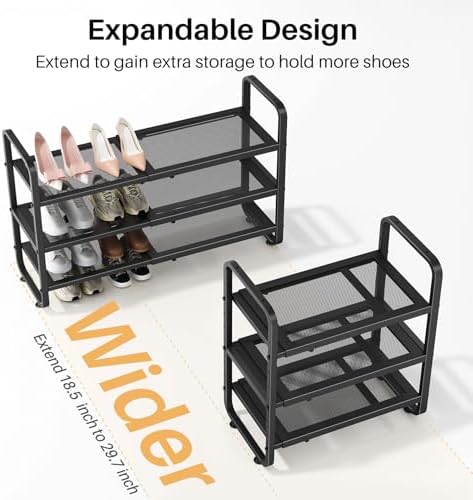 Expandable Metal Shoe Rack for Closet, Entryway & Garage, 3-Tier, Black - Image 4
