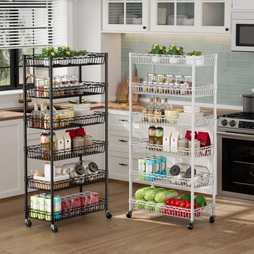 Golpart Basket Shelves Closet Rack with Wheels Metal Pantry Wire Shelf Unit - Image 5