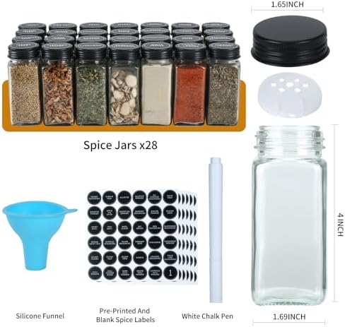 Skiileor Spice Rack Organizer with 28 Spice Jars, Black Lids, Spice Labels - Image 3