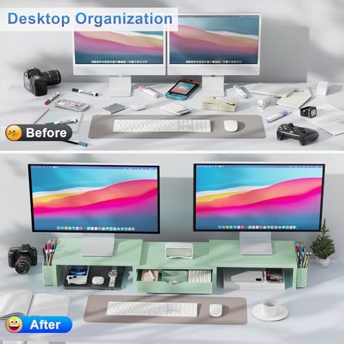gianotter Dual Monitor Stand Riser With Drawer and 2 Pen Holders - Image 2