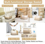 ICERZCZ Large Rectangle Blanket Basket, Large Storage Basket for Organizing, Cotton Rope Woven Basket for Storage with Handles, Baby Nursery Living Room Bedroom, 22”x17”x12”, 75L - Image 4