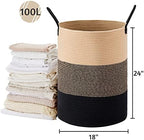 VIPOSCO 100L Extra Large Woven Laundry Basket Hamper, Brown Black - Image 5