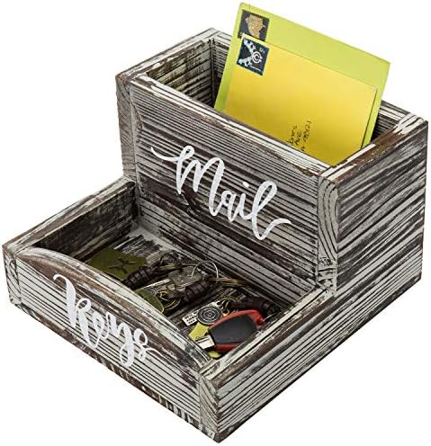 MyGift Rustic Torched Wood Mail Holder and Key Organizer Entryway Storage Tray with Cursive Mail and Keys Word Design, Office, Dorm, Classroom Desktop Organizing Bin by MyGiftHome