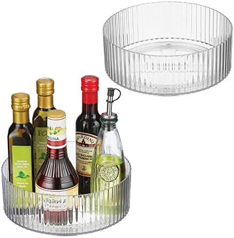 mDesign Fluted Lazy Susan Turntable Plastic Spinner for Kitchen and Bathroom Cabinet, Cupboard, Countertop Organizing, Rotating Organizer for Condiments, Jewelry, Accessories, 9" Round - 2 Pack, Clear by mDesign