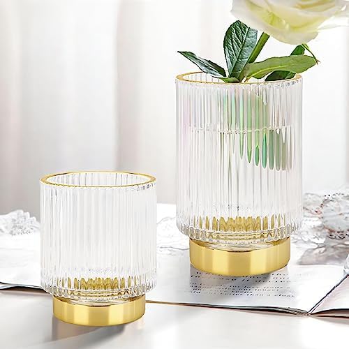 DASITON Makeup Brush holder Organizer,Crystal Cosmetic Makeup Brush Glass Brushes Storage Holder, Vintage Make Up Brush Cup Pen Pencil Holder striped vase(Clear S+L) - Image 2