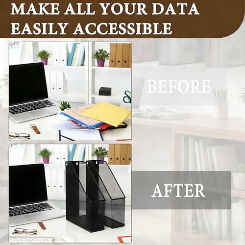 Sliner 6 Pack Black Metal Magazine Holder Mesh Steel Document Rack 1 Section File Organizer Extra Wide Magazine Folder Storage Desk Tidy for Office Home, 12.6"x 9.8"x 3" - Image 5