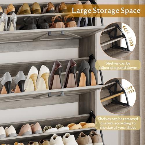 Wodeer Shoe Cabinet Storage for Entryway, Shoe Storage Cabinet with 4 Flip Drawers, Freestanding Narrow Shoe Rack Organizer with Metal Legs, Adjustable Shelves & Open Storage for Foyer, Hallway, White - Image 5