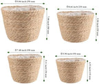 Set of 4 Seagrass Planter Basket, 6" 7" 9" 10" Hand Woven Plant Basket with Waterproof Plastic Liner, Round Natural Flower Pot for Indoor Outdoor Modern Home Decoration, Brown - Image 2