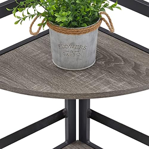 BON AUGURE Industrial Corner Shelf Stand, Tall Corner Bookshelf, Wood Metal 5 Tier Bookcase Shelves, Display Shelving Unit for Kitchen, Living Room (Dark Grey Oak) - Image 6