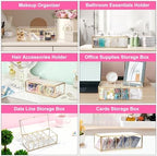 ELLDOO Lash Extension Organizer Box with Lid, Gold Glass Eyelash Supplies Organizer Storage Box, 5 Compartments Bathroom Supplies Storage Container for Cotton Swabs, Balls, Pads, Floss Picks - Image 5