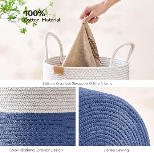 Nunsino Laundry Hamper 95L,Large Laundry Basket for Clothes,Decorative Storage Basket for Blankets,Cotton Rope Woven basket for bedroom,Navy Blue - Image 5
