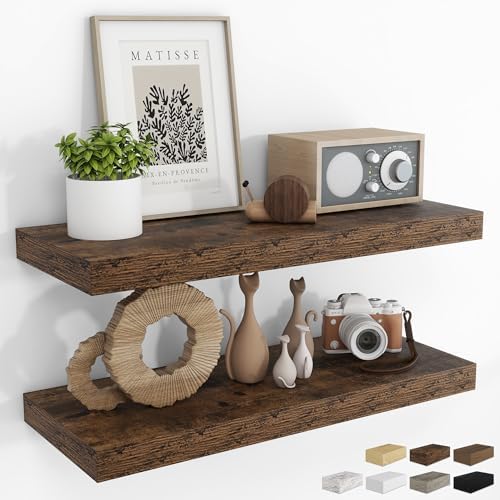 RICHFOCUS Bathroom Floating Shelves for Wall 2Pack|Rustic Brown|32" L by RICHFOCUS