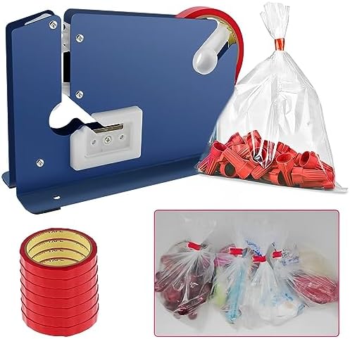 Tape Bag Sealer with 7 Bag Sealing Tape Manual Bag Sealer Metal Taper Dispenser with Trimmer Cutter Anti-Slip Supermarket Store Bag Sealing Machine for Home Bakery Supermarket - Image 6