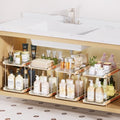 Delamu 2 Tier Under Sink Organizer Bathroom, Bathroom Cabinet Organizer with Snap-Lock Design and Hooks, Pull Out Storage with Movable Dividers, for Countertop, Kitchen and Pantry (White, 4 Pack) by DELAMU