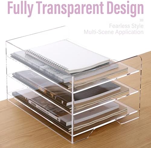 SANRUI Acrylic Paper Organizer Letter Tray for Desk, 3 Tier Enlarged File Sorter,Clear File Holder Desktop Shelf Document Storage for School Office Home - Image 3