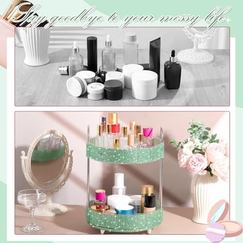 Honeydak Rotating Perfume Organizer Tray, 2 Tiers, Resin Diamond, Green - Image 5