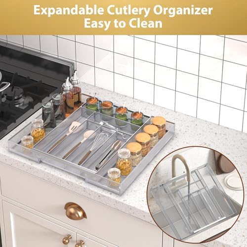 Sedegn Silverware Organizer Metal Mesh, Large Drawer Organizer, Utensil Cutlery Tray for kitchen drawers, Expandable Flatware Organizer with 8 Compartment Silver 11.6"~20" x 17.3" - Image 5