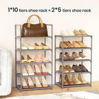 10 Tiers Tall Shoe Rack Narrow 20-24 Pairs Shoe Rack for Closet Entryway Vertical Metal Shoe Rack Organizer Shoe and Boots Organizer Storage Sturdy Shoe Shelf Shoe Stand Gray - Image 4