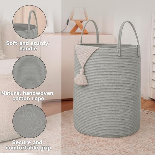 JMvicyroam 100L Cotton Rope Laundry Basket Hamper, Grey - Image 6