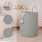 JMvicyroam 100L Cotton Rope Laundry Basket Hamper, Grey - Image 6